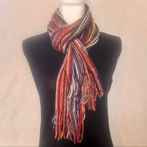 Bohemian knit scarf long multi-color EUC brown